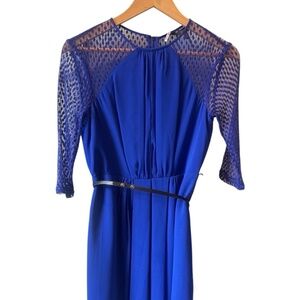 Coast Women's Dress Belted Blue Sheer Sleeves‎ Midi Length Size 8